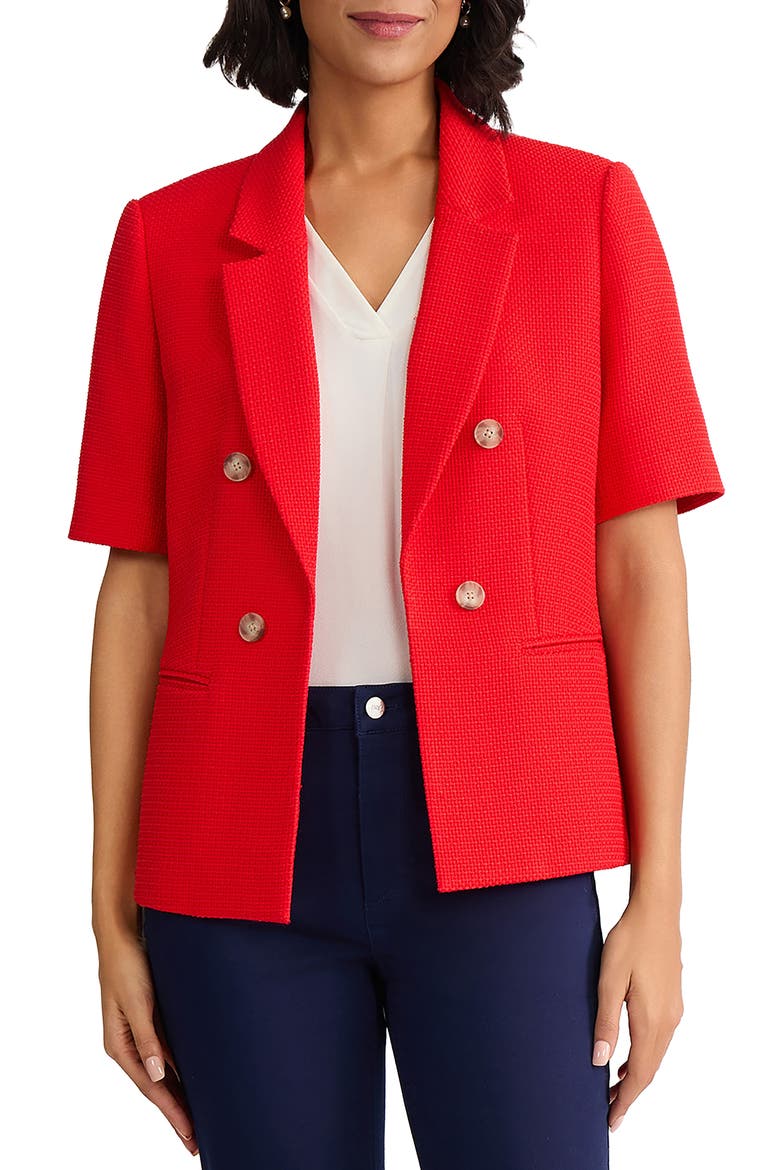 Short Sleeve Double Breasted Blazer, Main, color, ROUGE