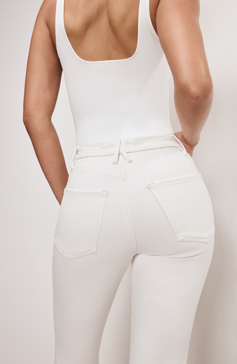 Good American Soft-Tech Good Icon Frayed High Waist Straight Leg Jeans, Alternate, color, Cloud White001