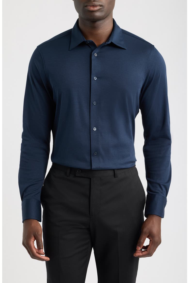 Tiller Lux Cotton Knit Button-Up Shirt, Alternate, color, NAVY SAPPHIRE