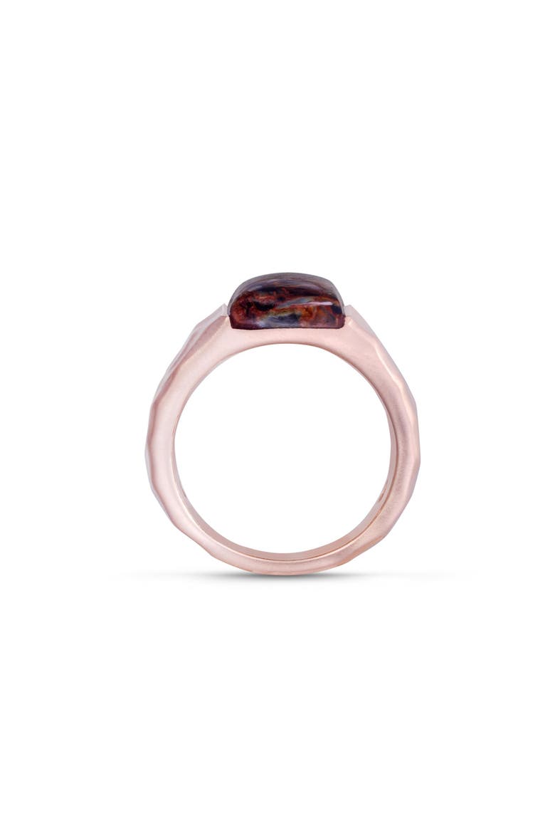 Red Pietersite Textured Sterling Silver Men Signet Ring, Alternate, color, 14KT Rose Gold Vermeil