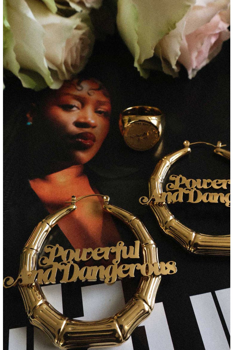 Powerful And Dangerous Door Knocker Earrings, Alternate, color, Gold