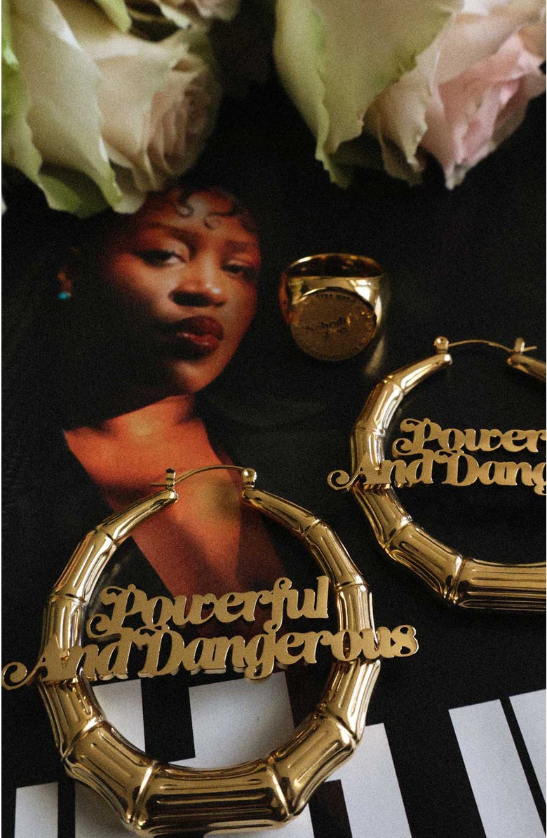 Sucré Couture Powerful And Dangerous Door Knocker Earrings, Alternate, color, Gold