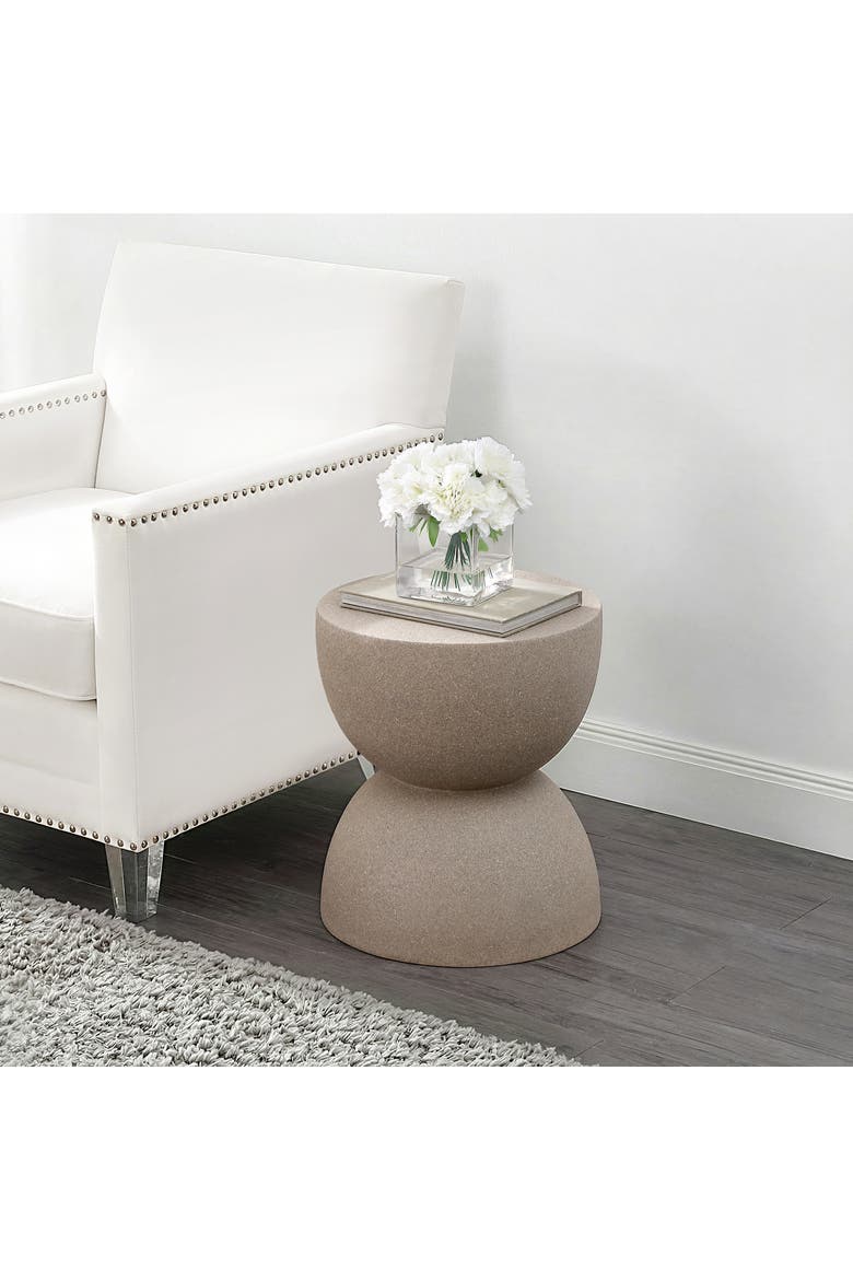 Greta Modern Frosted Textured Hourglass Indoor/Outdoor Stool & Side Table, All-Weather Patio Accent End Table, Alternate, color, Light Brown Frosted