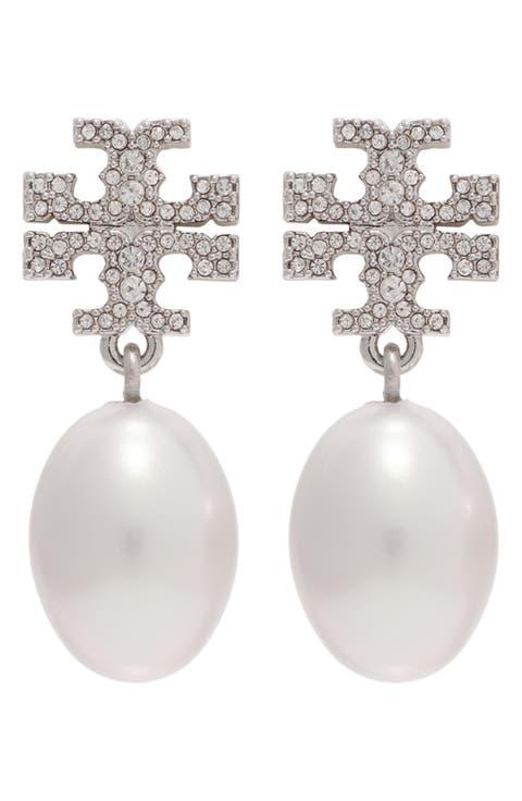 【TORYBURCH】 white and silver earrings （関税送料込） Amazon.com: Tory Burch Women's Britten Huggie Small & Wide