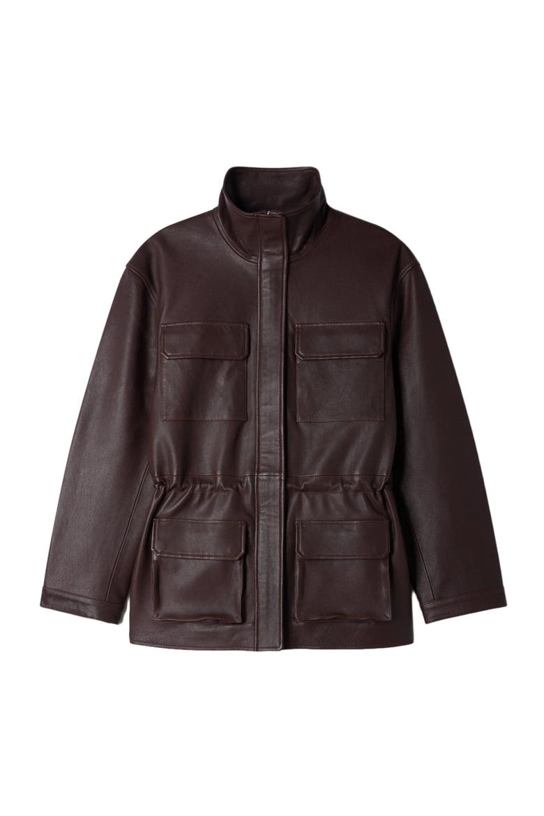 Oversized leather collar jacket, Alternate, color, Bordeaux