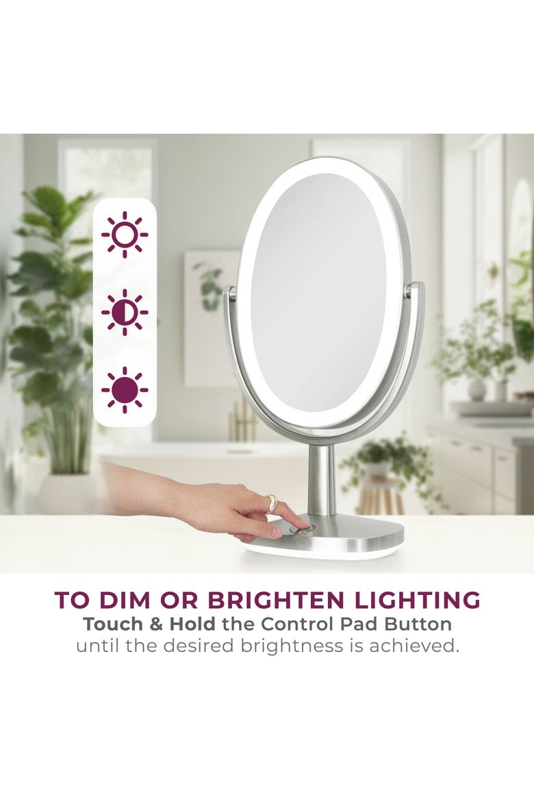 Newport Lighted Makeup Mirror with 5X/1X Magnification & Touch Pad, Alternate, color, Satin Nickel
