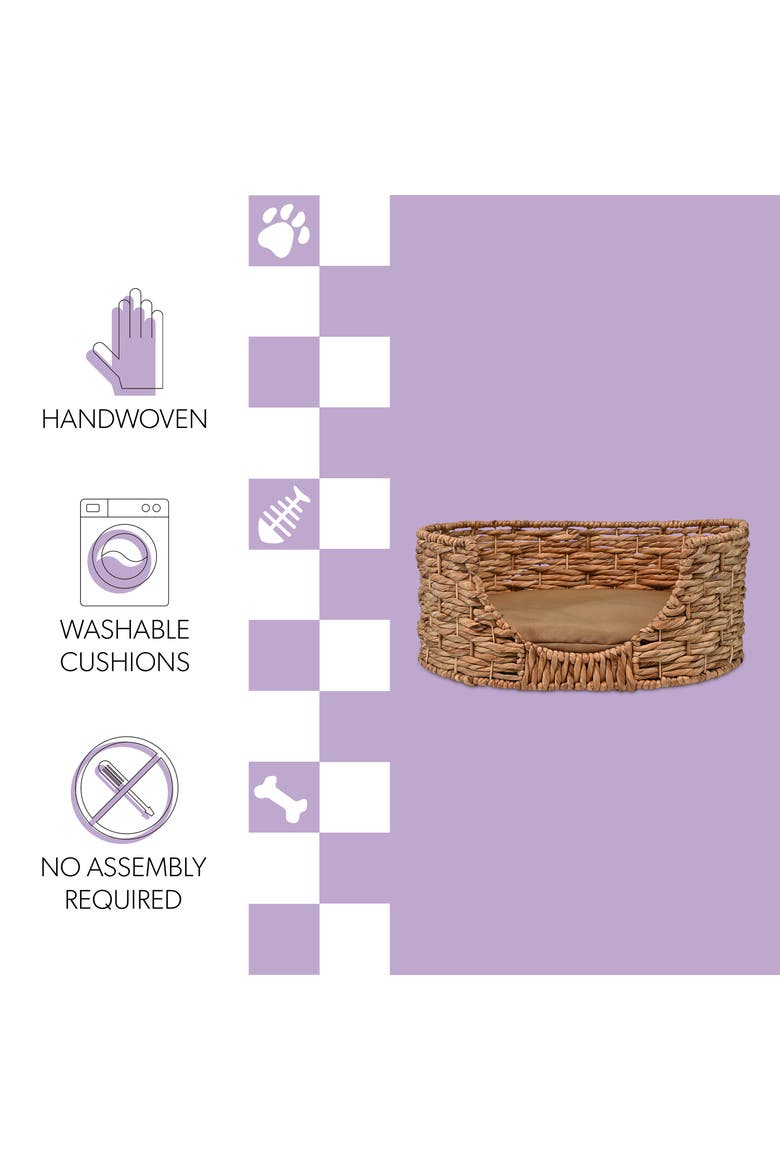 Perri 24" x 18" Classic Farmhouse Handwoven Hyacinth Oval Pet Bed, Machine-Washable Cushion, Alternate, color, Natural