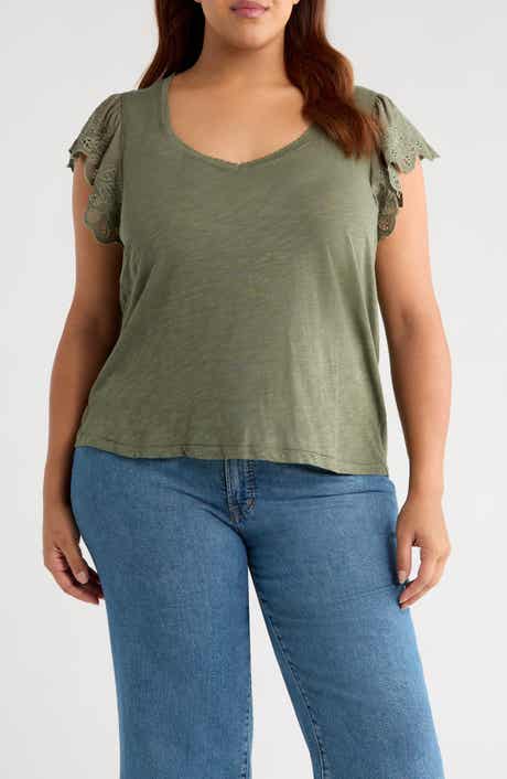 Wit & Wisdom Eyelet Flutter Sleeve V-Neck T-Shirt