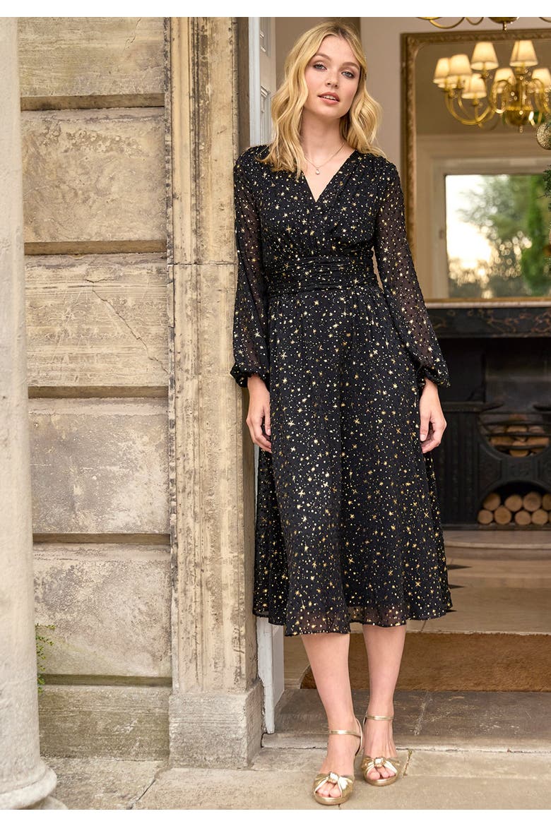 Starry Georgette Midi Dress, Alternate, color, STARRY NIGHT