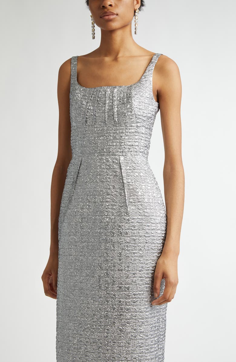 Emilia Wickstead Sharon Metallic Seersucker Evening Dress, Alternate, color, 