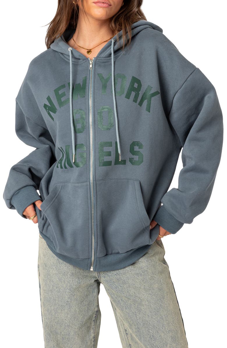 EDIKTED New York Angels Oversize Hoodie, Main, color, Blue