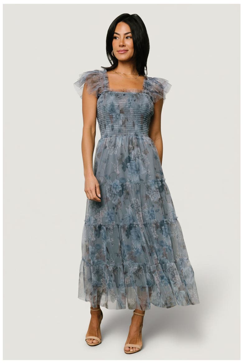 Clementine Tulle Midi Dress, Main, color, Dusty Blue Floral