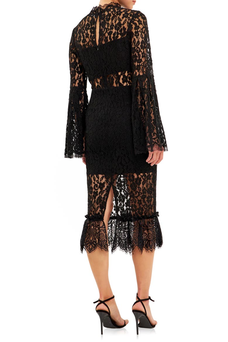 Long Sleeve Lace Midi Dress, Alternate, color, BLACK