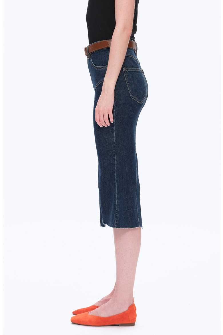 Erin Raw Fishtail Hem Denim Skirt, Alternate, color, DARK BLUE