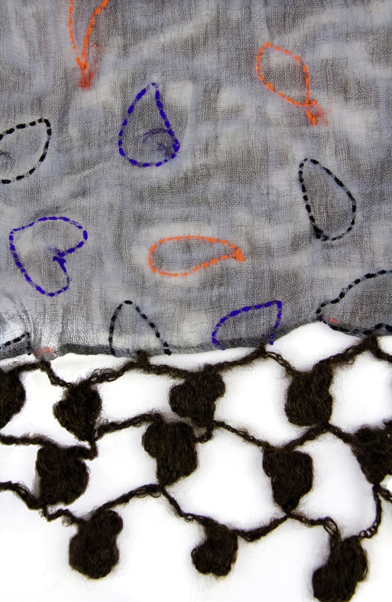 SAACHI Mix Print Fringe Scarf, Alternate, color, Grey