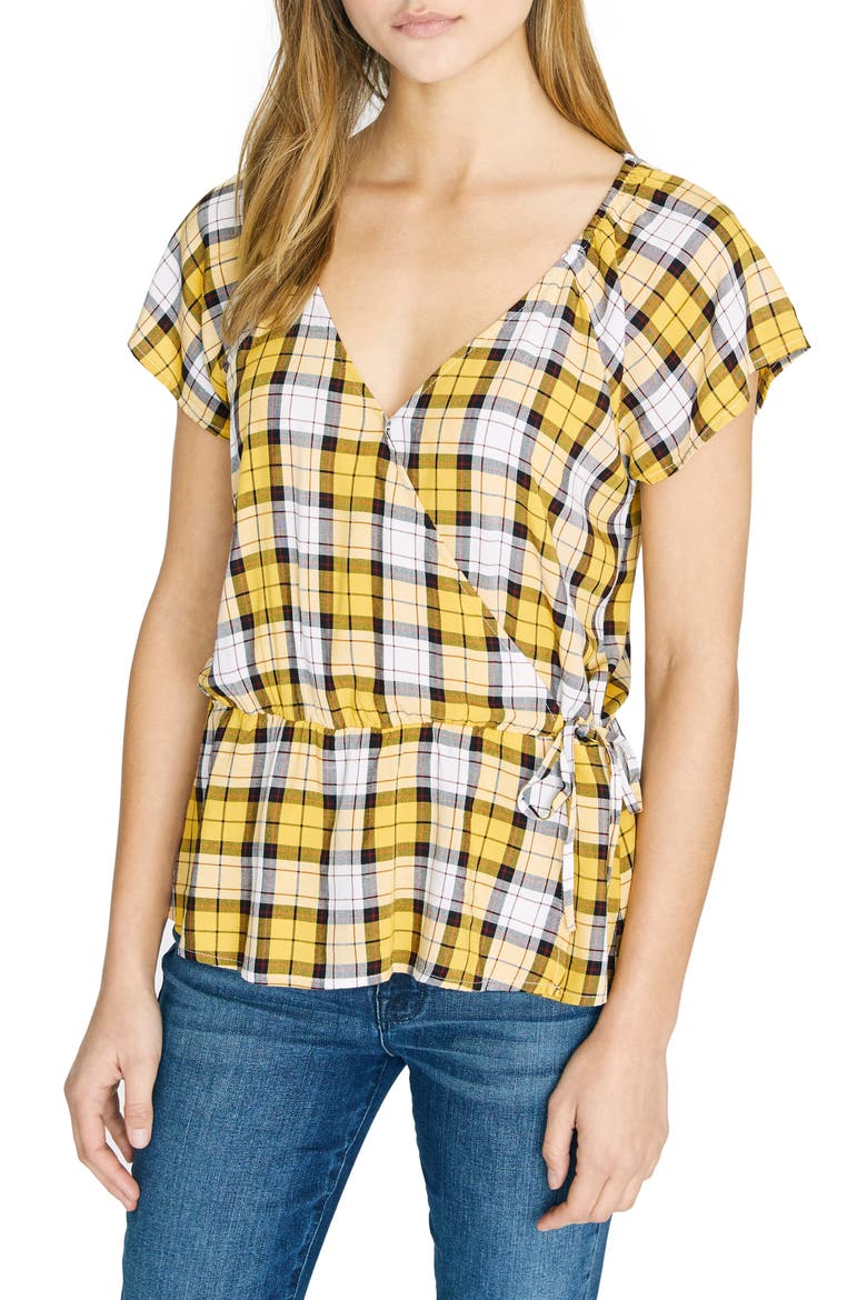 Sunstone Plaid Faux Wrap Blouse, Main, color, NEW MOD PLAID