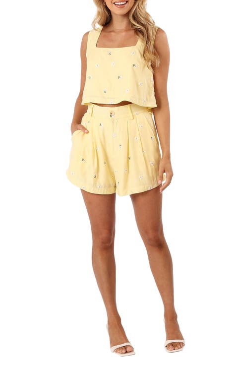 Tiana Floral Embroidered Crop Tank & High Waist Shorts Set