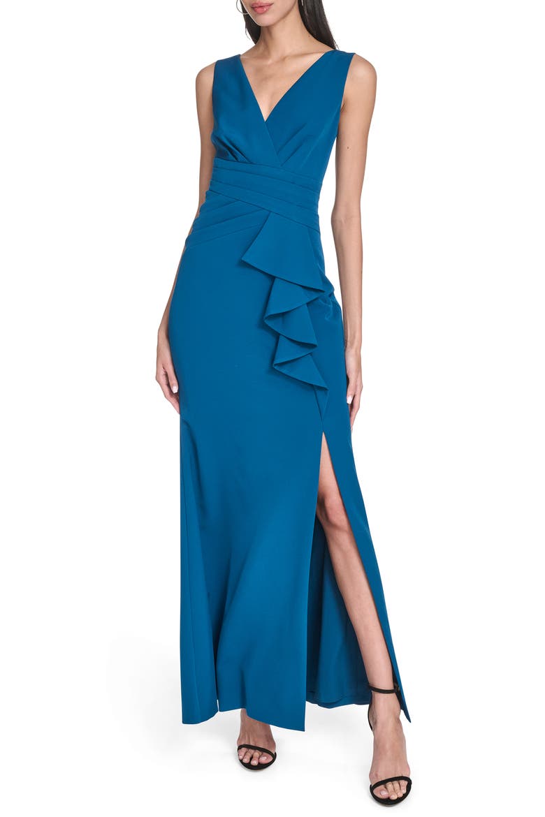 Laguna Ruffle Mermaid Gown, Main, color, PEACOCK