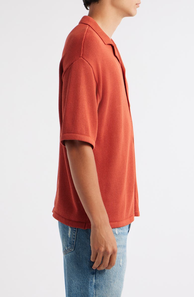 Topman Relaxed Fit Knit Camp Shirt, Alternate, color, Red