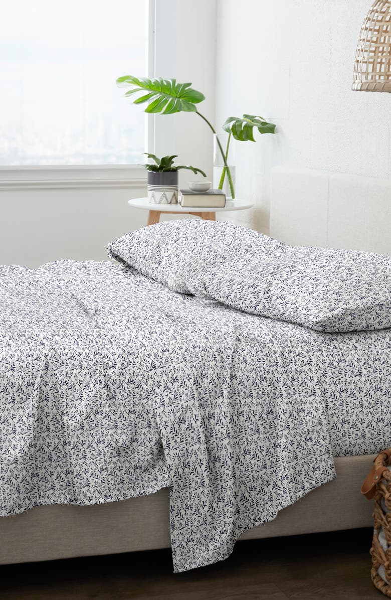 HOMESPUN Premium Ultra Burst of Vines Pattern 4-Piece Bed Sheets Set, Alternate, color, Navy