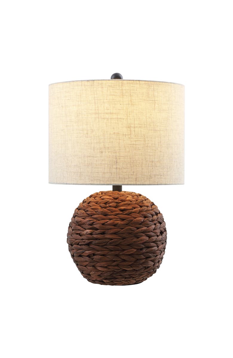 JONATHAN Y Camilo 21.5" Modern Coastal Woven Rattan Globe LED Table Lamp, Main, color, Dark Brown