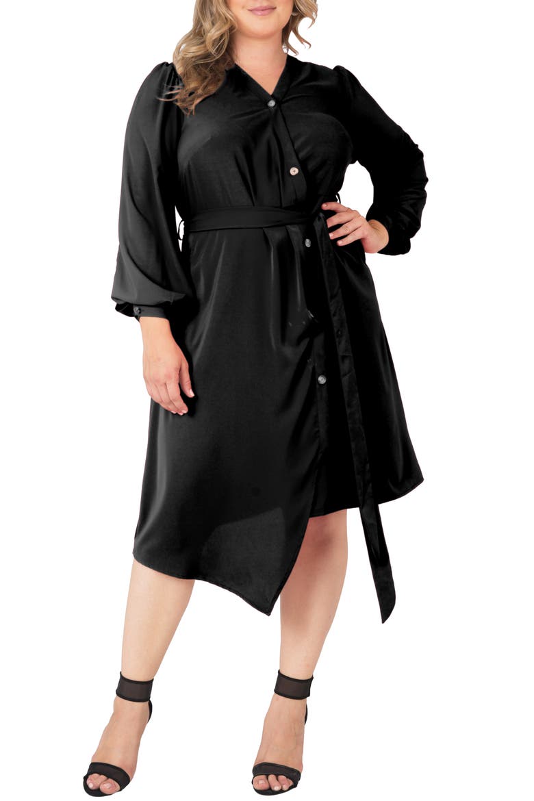 Asymmetrical Long Sleeve Shirtdress, Main, color, BLACK
