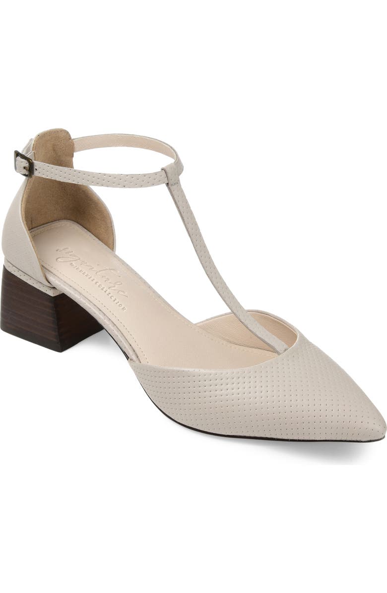 Journee Collection Cameela T-Strap Pointed Toe Pump, Main, color, Bone Leather