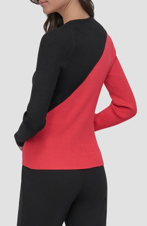 Dkny Colorblock Shoulder Cutout Long Sleeve Sweater In Watermelon Sugar