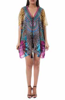 RANEES Mixed Print Tassel Neck Dress