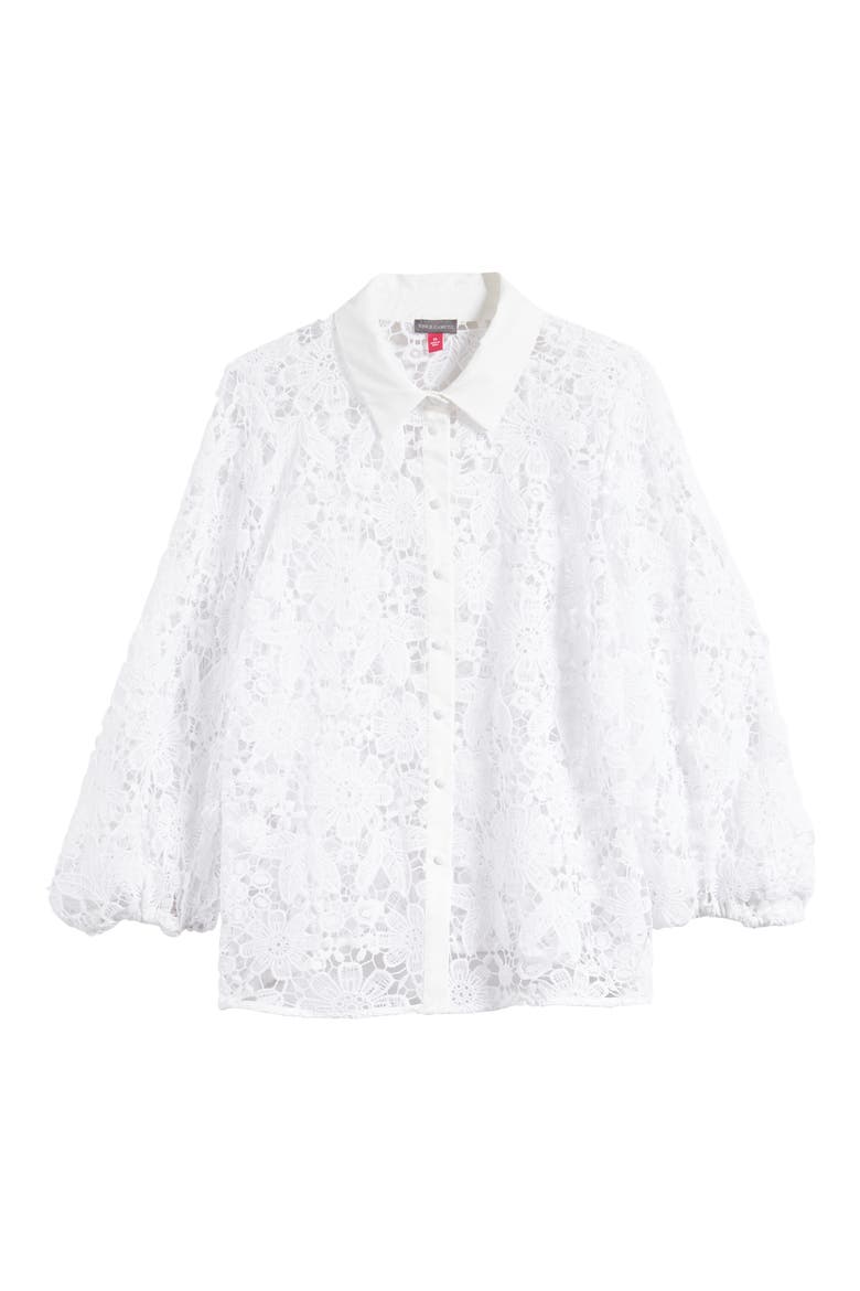 Eyelet Balloon Sleeve Button-Up Blouse, Alternate, color, ULTRA WHITE