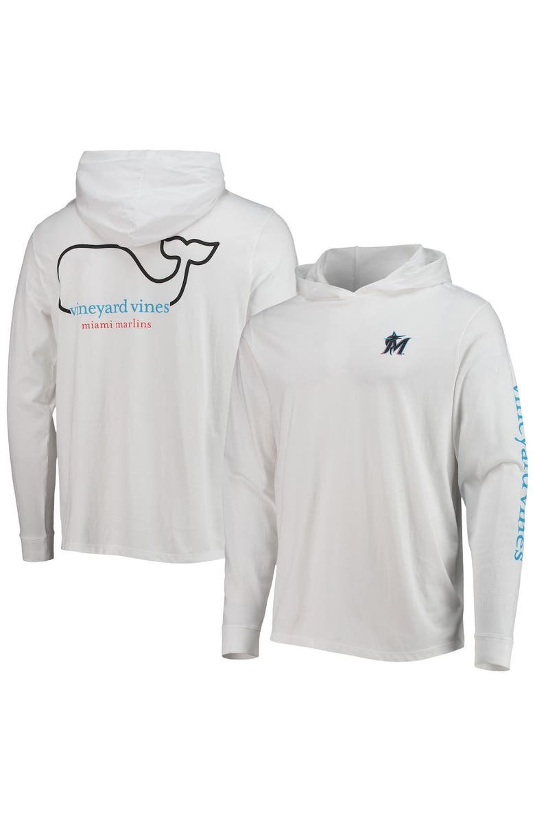 vineyard vines Men's Vineyard Vines White Miami Marlins Logo Hoodie Long Sleeve T-Shirt, Main, color, 