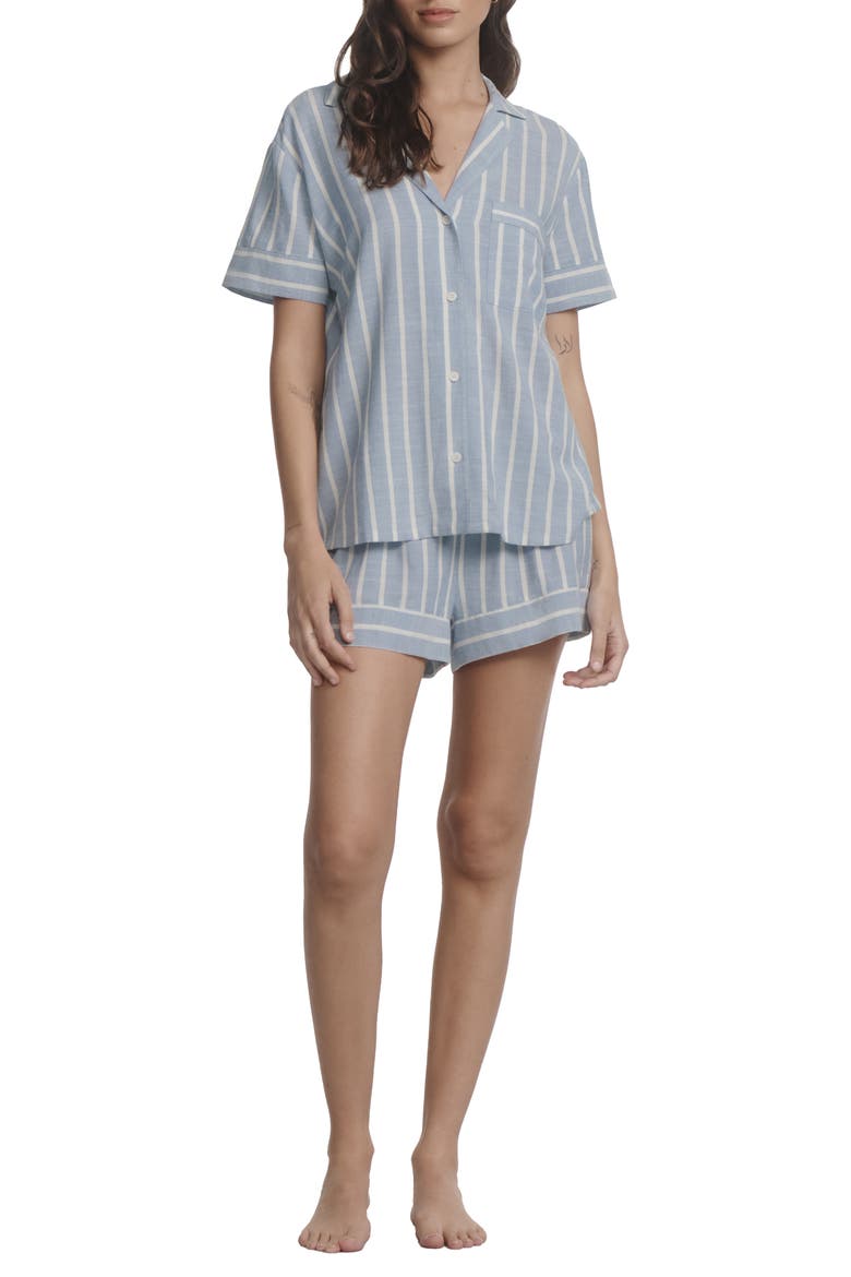 Nautico Stripe Short Sleeve Shirt & Shorts Pajamas, Alternate, color, CLASSIC STRIPE SLATE BLUE/IVOR