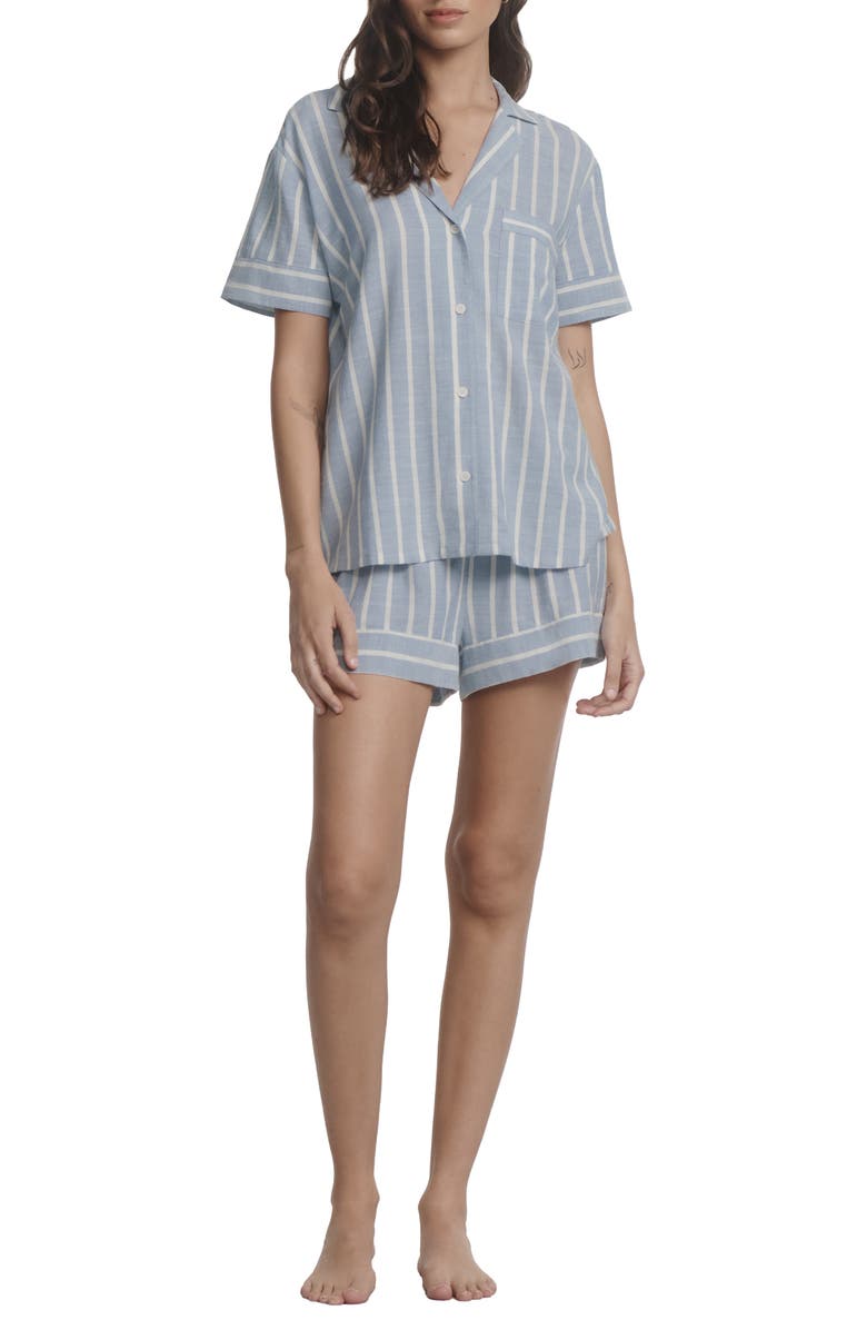 Eberjey Nautico Stripe Short Sleeve Shirt & Shorts Pajamas, Alternate, color, Classic Stripe Slate Blue/Ivor