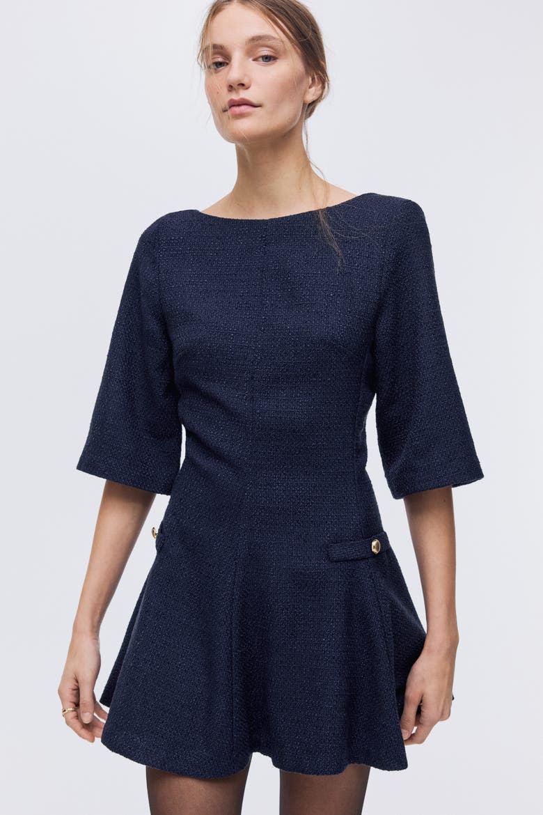 Bouclé Dress, Alternate, color, Navy blue