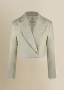 Contessa Mills Morgaine Cropped Linen Lace-Trim Blazer