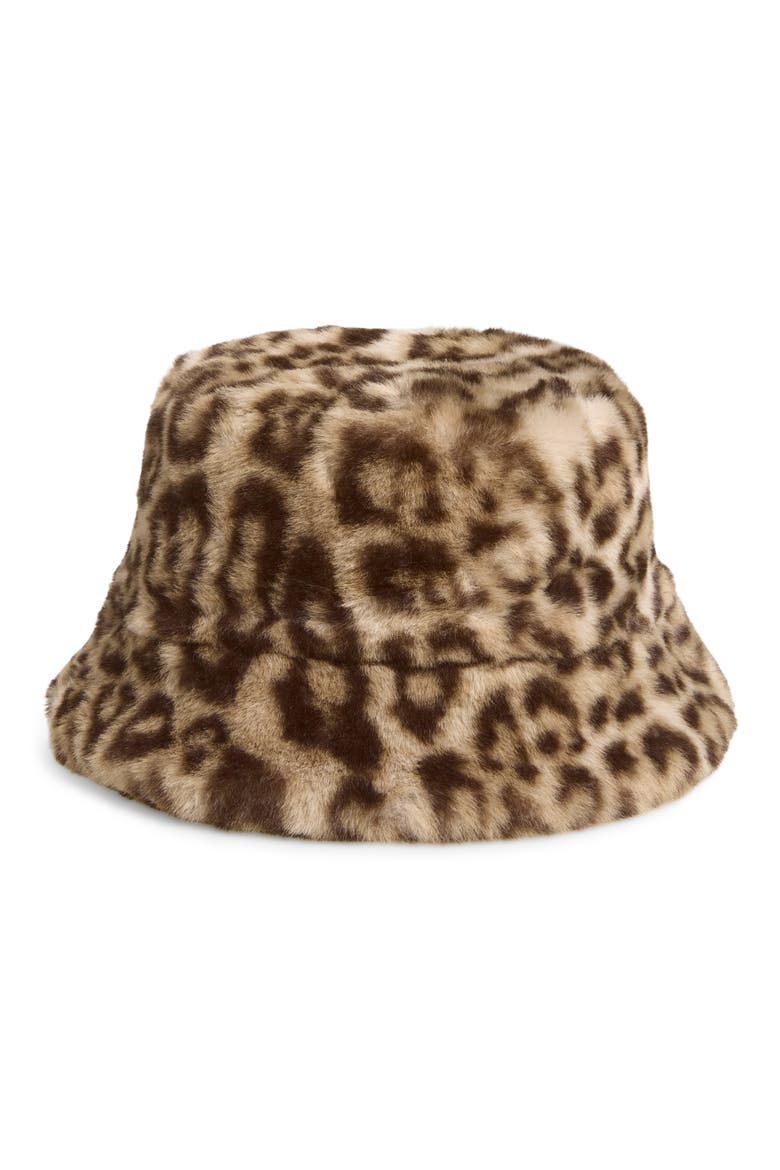 Amara Leopard Pluche™ Faux Fur Bucket Hat, Main, color, LIGHT LEOPARD