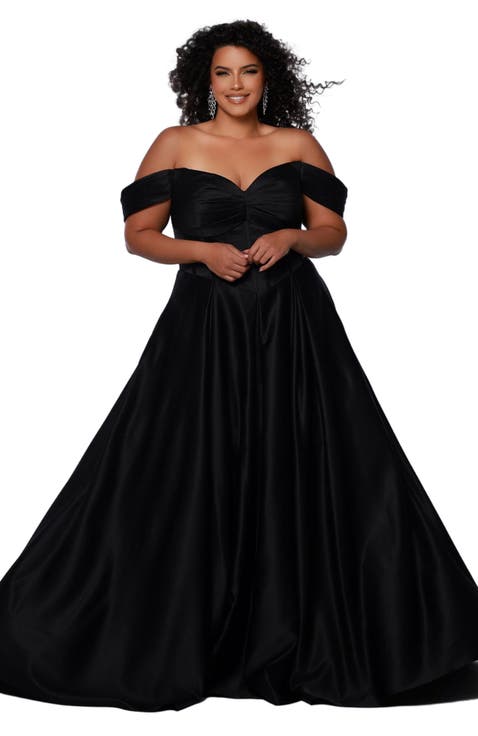 Sweetheart Neckline Off the Shoulder Plus Size A-line Gown