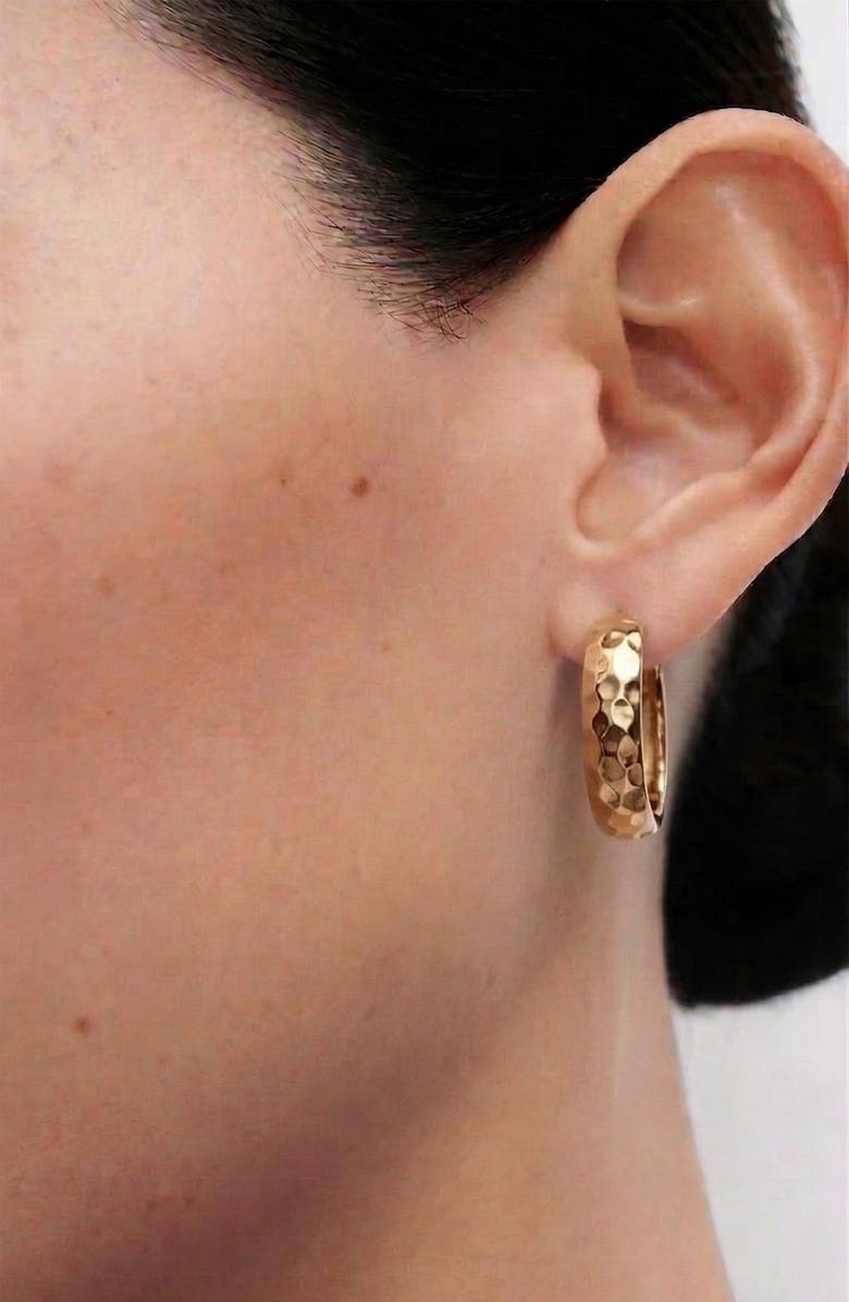 YOJ Sanu Soft Hammered Midi Hoop Earrings in Gold, Alternate, color, Gold