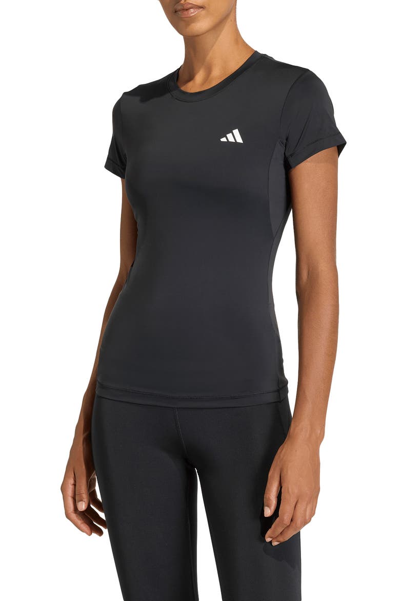 Power Essentials Workout Contour T-Shirt, Main, color, BLACK