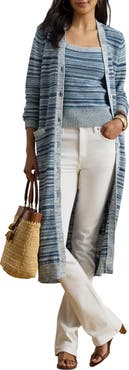 Lauren Ralph Lauren Stripe Linen & Cotton Long Cardigan