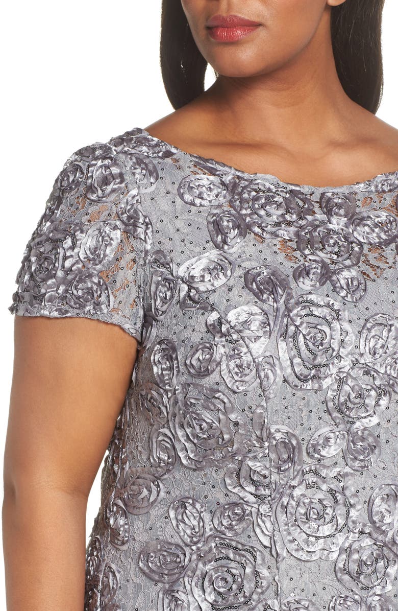 Alex Evenings Rosette Lace Short Sleeve A-Line Gown, Alternate, color, 