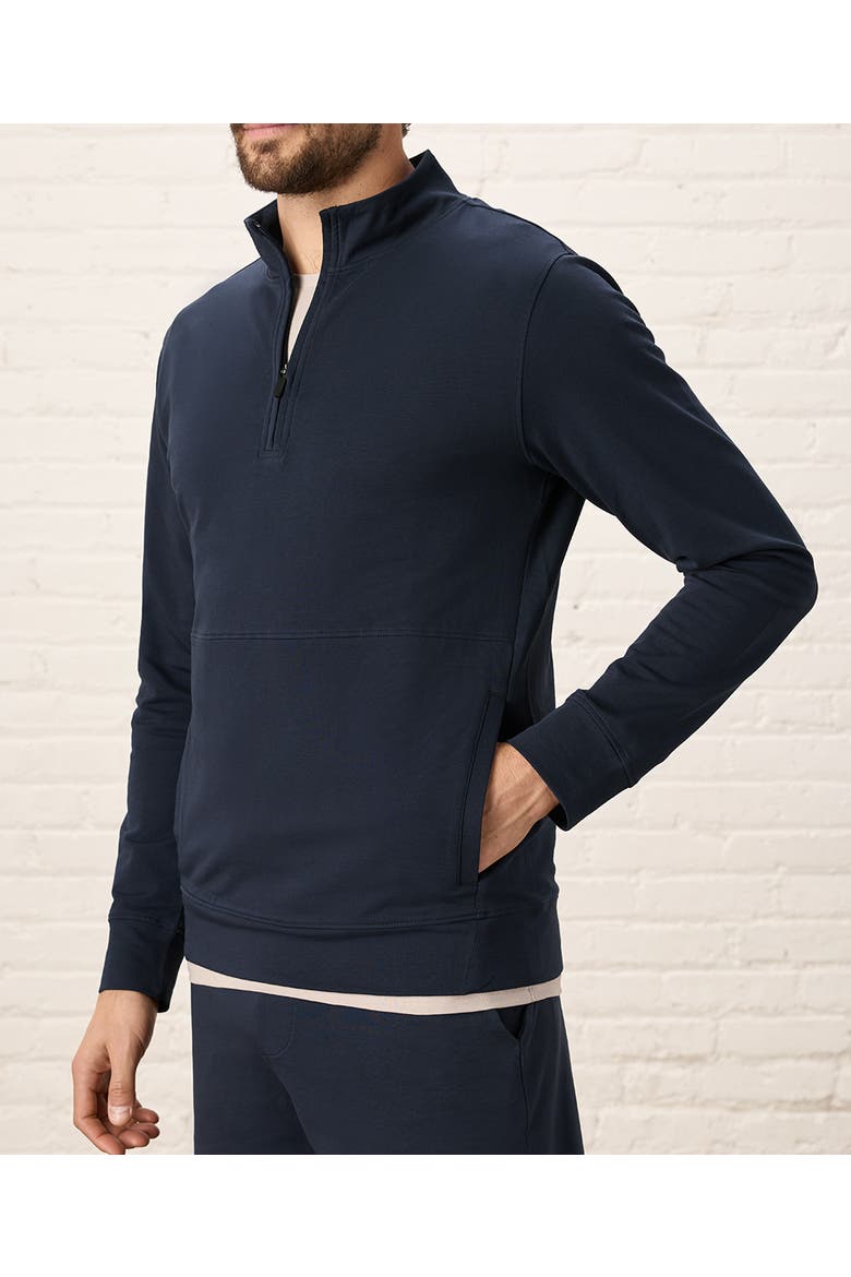 Organic Cotton Stash French Terry Quarter Zip, Alternate, color, Midnight Blue