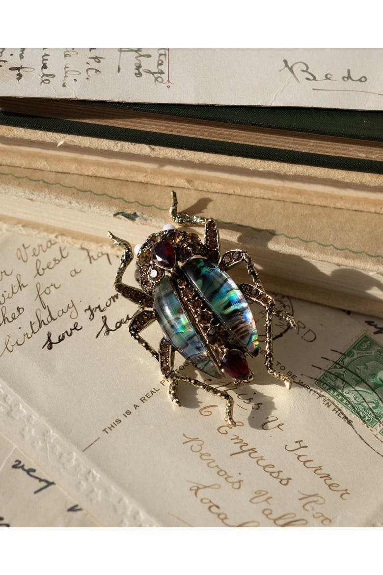 Bejewelled Beetle Statement Brooch, Alternate, color, Beetle