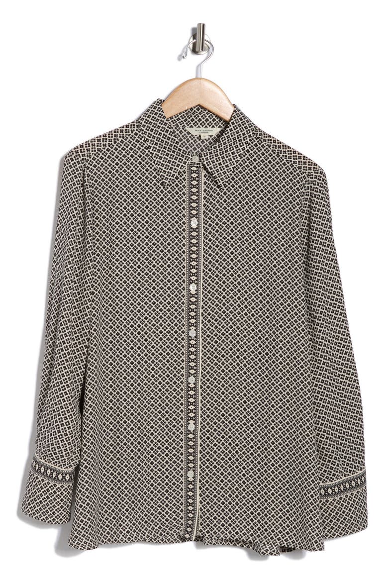 Circle Stripe Long Sleeve Button-Up Shirt, Alternate, color, IVORY/ BLACK DAISIES