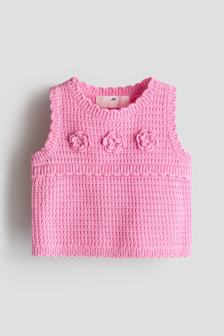Appliquéd Crochet-look Top, Alternate, color, Pink