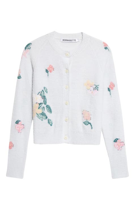 Clemence Crop Floral Intarsia Wool Blend Cardigan