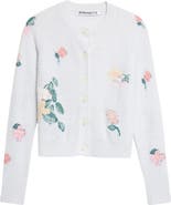 BERNADETTE Clemence Crop Floral Intarsia Wool Blend Cardigan