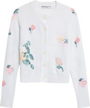 BERNADETTE Clemence Crop Floral Intarsia Wool Blend Cardigan