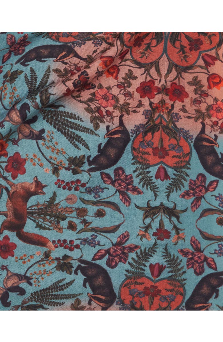 Fable England Folksy Fox Teal Scarf with Tassels, Alternate, color, Teal