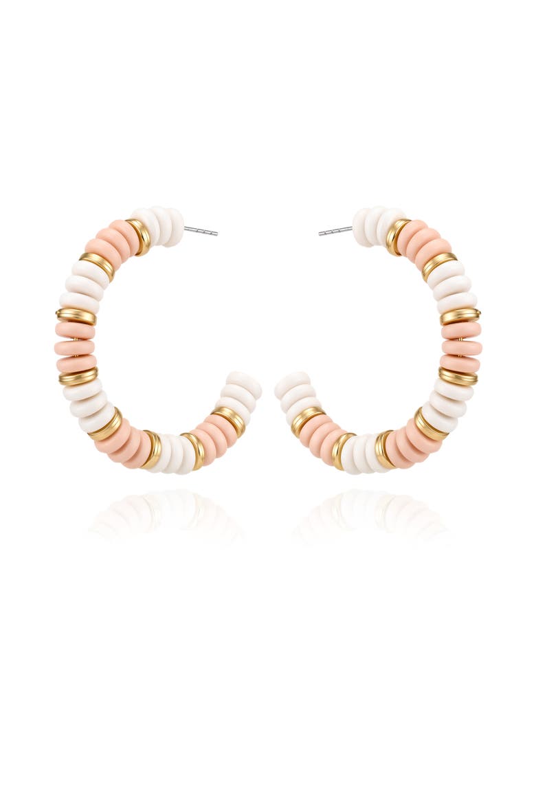 Gold-Tone White & Pink Stone Hoop Earrings, Alternate, color, Gold